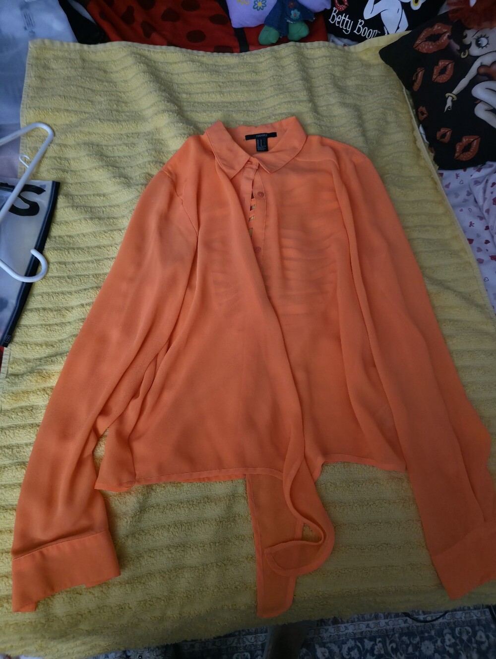 Forever 21 Orange Sheer Tie-Front Blouse
